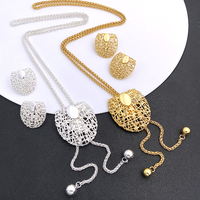 Ensemble collier et boucles d'oreilles plaqués or 18 carats pour femmes, chaîne longue de 85 cm, couleur or Dubaï, couleur argent, bijoux, longueur réglable, 3 pièces