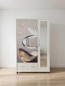 <span class=keywords><strong>Armoire</strong></span> <span class=keywords><strong>en</strong></span> acier laminé à froid durable avec impression dorée abstraite et porte miroir intégrale - Product Image 6