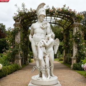 YOUFINE Colecciones Privadas, Arte Clásico, Mitología Famosa, Estatua de Mármol Blanco de Tamaño Real del Dios de la Guerra y Cupido - Product Image 1