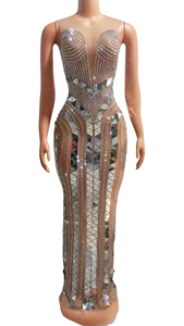 <span class=keywords><strong>Abito</strong></span> <span class=keywords><strong>Trasparente</strong></span> a Rete per Donna, Costume <span class=keywords><strong>da</strong></span> Ballo Senza Maniche con Paillettes e Strass, Vestito Lungo fino al Ginocchio - Product Image 2