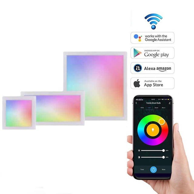 595x595 Wi-Fi Smart Full-Color Dimmable Zigbee RGB Aluminum LED IP65 Flat Panel Light