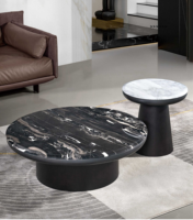 Ensemble de tables basses rondes en marbre noir et blanc - Meubles de salon modernes de luxe