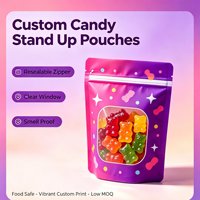 Sachet Doypack Mylar Anti-odeur Imprimé Personnalisé Refermable avec Fermeture Ziplock pour Bonbons Gélifiés, Snacks Comestibles et Emballage Alimentaire avec Fenêtre Transparente