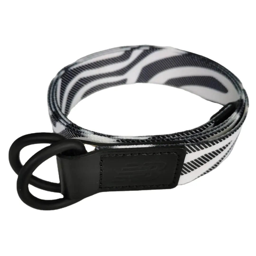 Famous Brand Digital Printing Woven Braided Belt Double D Ring Buckle Strap for Men