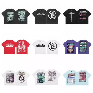 T-shirt da uomo a maniche corte con stampa tie-dye lavata, motivo fiamma hip hop, 100% <span class=keywords><strong>cotone</strong></span>, alta qualità, personalizzabile - Product Image 1