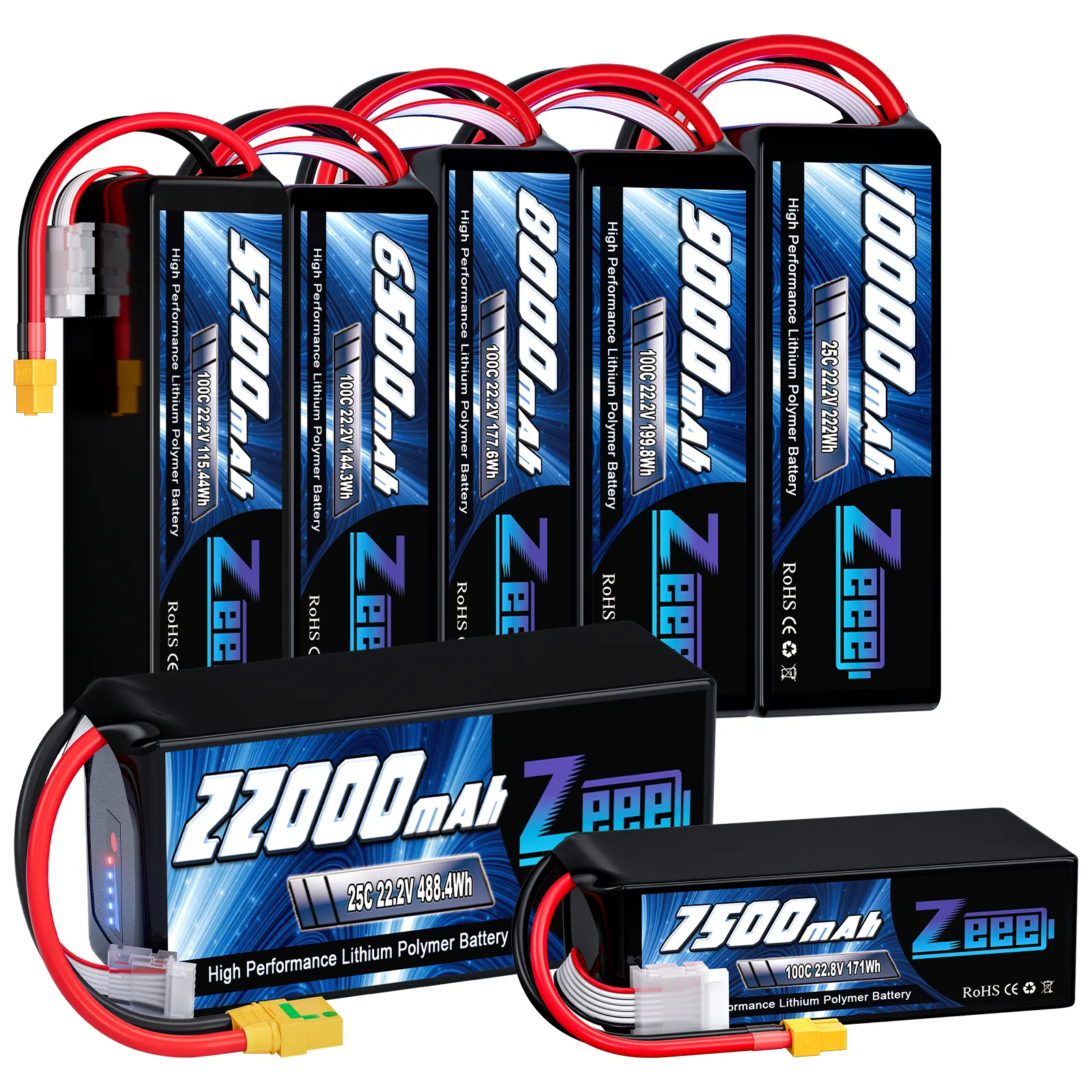 ZEEE drone FPV baterai 6S 22.2V 7500/22000/5200/6500/8000/9000/10000mAh baterai lipo untuk Drone FPV 7-8 inci 400-450mm X8 10 inci