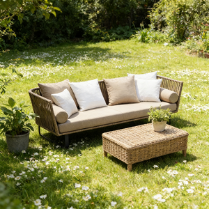 Canapé d'angle extérieur moderne de style nordique en rotin tressé, fauteuil lounge résistant aux intempéries, ensemble de loisirs de haute qualité pour <span class=keywords><strong>terrasse</strong></span>, 4 places - Product Image 5