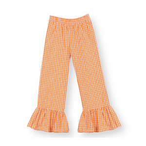 Pantaloni a Quadretti con Volant per Bambine, <span class=keywords><strong>Leggings</strong></span> Boutique con Orlo a Balze, Pantaloni a Quadri <span class=keywords><strong>Arancioni</strong></span> con Volant, Abbigliamento Autunnale per Bambini - Product Image 3