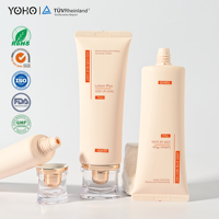 Tube souple vide de 70 ml avec bouchon à vis et boule décorative or rose, emballage de crème solaire à capuchon double pièce sur pied