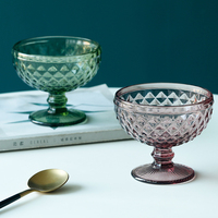 Multicolor diamant-geëmbosseerde glazen dessertkom met voet, 374ml glazen beker voor bruiloftbanket, verjaardagsfeest, tafeldessert