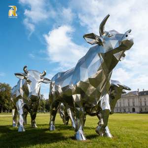Scultura di <span class=keywords><strong>Mucca</strong></span> in Acciaio Inossidabile con Design Personalizzato a Specchio Geometrico RELONG, Sculture di Animali Rurali per Esterni - Product Image 3