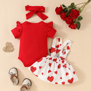 Conjunto de Ropa para Bebé Niña con Diseño de Corazón de Oso, Traje de Verano de Algodón para Recién Nacida, Bebé e Infantil Pequeña con Diadema - Product Image 2