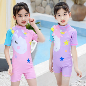 Traje de baño de unicornio para niñas de 3 a 12 años, de secado rápido, UPF 30, para natación y deportes acuáticos, rosa, morado, flamenco, arcoíris, caballo - Product Image 1