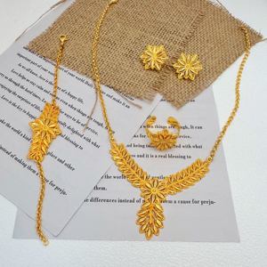 HanHanジュエリー<span class=keywords><strong>21K</strong></span>金メッキ銅花ジュエリーセットブレスレットイヤリングネックレスブライダルウェディングの機会ギフトアイデア真鍮 - Product Image 3