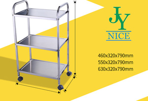Troli Pengantar Makanan Berkualitas Tinggi 3 Tingkat untuk Dapur, Ruang Makan, Layanan Makanan, Bahan Stainless Steel Komersial dengan Roda - Product Image 2