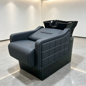 XFMC Meilleures ventes : Fauteuils de lavage pour salon de coiffure, entièrement noirs, mobilier de salon rétro, avec bac à <span class=keywords><strong>shampoing</strong></span> et chaise de haute qualité pour salon de coiffure - Product Image 1