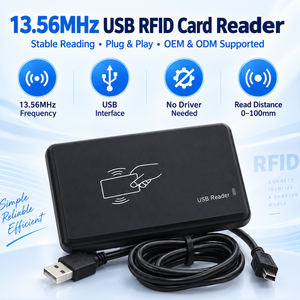 Lector de tarjetas RFID USB de 13,56 MHz, lector de tarjetas IC inteligente sin contacto ISO 14443A Plug Play para control de acceso y gestión de asistencia - Product Image 1