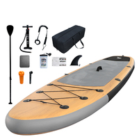 Planche de SUP gonflable style bois, design 2023, avec pagaie en bambou, pour l'aventure
