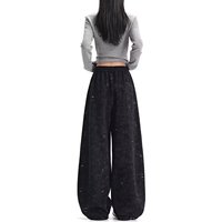 Pantalon large baggy pour femme, style Y2K streetwear hip-hop skater, noir délavé effet neige, effet usé, pantalon ballon, vente en gros, usine OEM