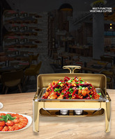 Liantong Fabrik Edelstahl Goldenes Rechteckiges Chafing Dish mit Glasdeckel – Hotel & Restaurant Küchenausstattung Speisenwärmer Set