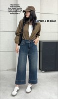 Jean droit taille haute en denim délavé foncé respirant et à séchage rapide pour femme, coupe régulière, grandes tailles, collection été 2026