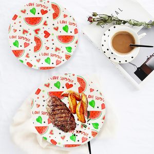 Assiettes en papier sur le thème de l'été Tutti Frutti moderne personnalisable Vaisselle décorative de mariage Bords festonnés Fêtes - Product Image 2