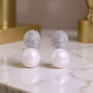 Pendientes de oro blanco con forma de bola de perlas de imitación, chapados en plata, joyería clásica de moda para boda para mujer - Product Image 2