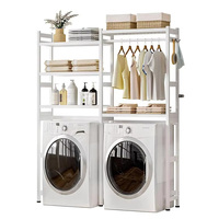 Étagère de rangement sur pied en acier inoxydable à trois niveaux, hauteur réglable, pour machine à laver et salle de bain