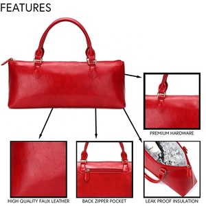 الأحمر بو حامل زجاجات النبيذ زجاجة واحدة حقيبة معزولة حراريًا النبيذ محفظة فو الجلود حقيبة للحفاظ على البرودة مخلب كبير النبيذ الناقل - Product Image 3