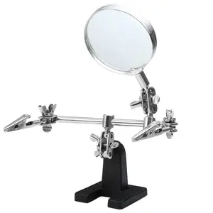 Desktop Magnifying Glass with Adjustable Helping Hand Auxiliary Dual Alligator Clips Magnifier for Soldering