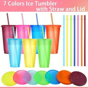 Gobelet à paillettes à paroi simple de 24 oz, personnalisé, écologique, réutilisable, en plastique, pour café froid à emporter, avec couvercle et paille - Product Image 4