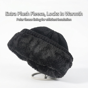 <span class=keywords><strong>Bonnet</strong></span> d'hiver en tricot pour <span class=keywords><strong>homme</strong></span>, double couche, doublure polaire, épais, chaud, côtelé, à revers, pour le ski, les activités de plein air, le quotidien - Product Image 5