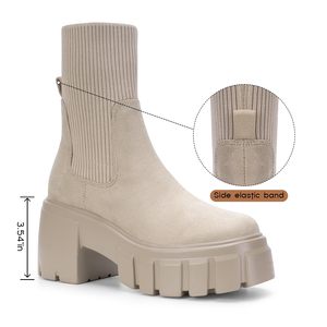 <span class=keywords><strong>Bottines</strong></span> classiques à la mode pour femmes <span class=keywords><strong>Chelsea</strong></span> bottes à talons moyens plate-forme botte de neige thermique sans lacet pour automne/hiver en <span class=keywords><strong>daim</strong></span> - Product Image 2