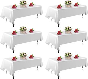 6 Ft Handmade <b>Rectangle</b> <b>Tablecloth</b> Washable 100% Polyester OEKO-TEX Certified Durable Good Plain Dyed White Banquet Wedding - Product Image 1