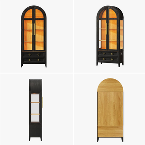 Vitrine élégante en bois de chêne <span class=keywords><strong>noir</strong></span> avec arceaux en verre, éclairage LED chaud, double porte, étagère de rangement, bibliothèque écologique pour <span class=keywords><strong>salle</strong></span> à <span class=keywords><strong>manger</strong></span> - Product Image 6