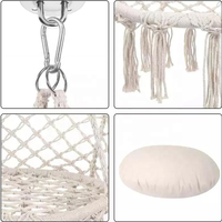 Hamac en corde de coton macramé avec pompons, style INS, chaise suspendue beige pour adulte, idéal pour l'extérieur, la cour, le balcon et les gîtes.