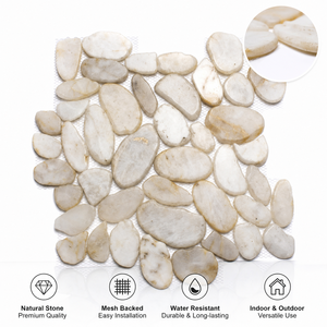 Mosaico de Piedras de Río Planas de Diseño Japonés Blanco Natural Ecológico para Alfombrillas de Baño y Piscinas Exteriores - Product Image 1