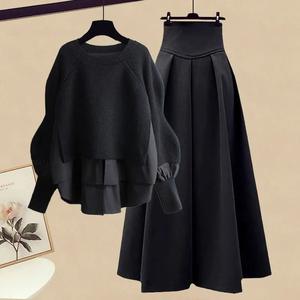 Dames winter twee-delige set met nep-pullover trui en lange rok, groothandel gebreide trui op maat voor vrouwen - Product Image 1