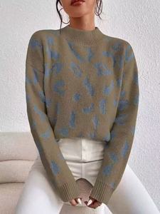 Pull en tricot à imprimé léopard rose, col rond, manches longues, haut décontracté pour femme pour l'automne - Product Image 4