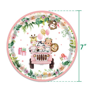 Ensemble de vaisselle sur le thème des animaux, 40-60 pièces, impression numérique, décoration d'anniversaire, assiettes en papier, gobelets, serviettes - Product Image 3