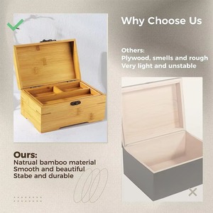 Grande Scatola Portaoggetti in Legno con Coperchio a Cerniera, Organizzatore a <span class=keywords><strong>2</strong></span> Scomparti in Legno di Bambù, Decorazione Naturale in Pino per Casa e Ufficio con Vassoio - Product Image 3