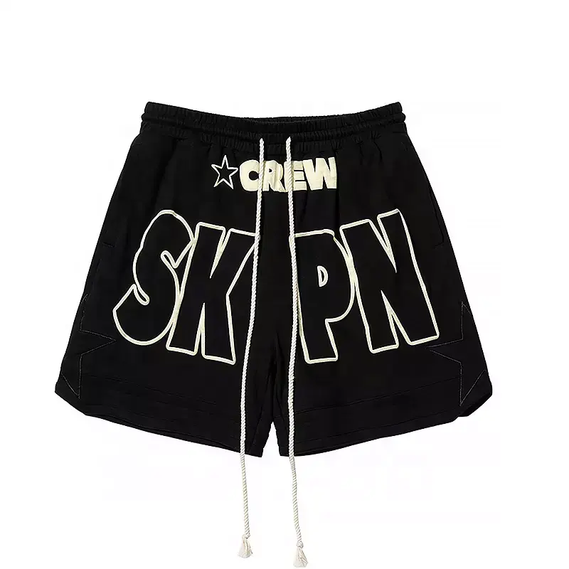 Topshow OEM Custom Logo Streetwear 100% Cotton Sweat Shorts Jogger Graphic French Terry 3D Puff Printing Shorts For Men