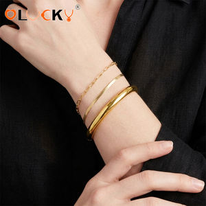 LUCKYJIU Fabricants de bijoux sur mesure Bracelet jonc <span class=keywords><strong>chic</strong></span> et intemporel en acier inoxydable plaqué or 18 carats pour femme, à porter au quotidien - Product Image 4