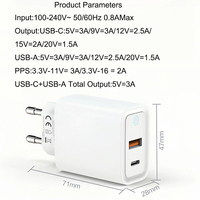 Cargador LED Super Rápido de 33W GaN con Enchufe Europeo, Doble Puerto A+C, Certificado CE, Adaptador PD Portátil para Laptop y Cámara