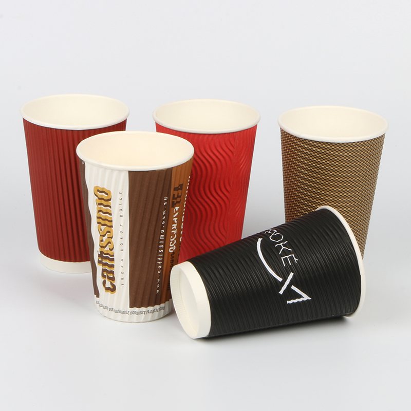 Hot Sale Hight Quality Custom Printed Logo Pattern Disposable Ripple Wall Paper Water Drinking Cup