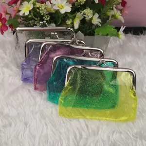 Wholesale Small Transparent PVC Zero Wallet Small Clutch Bag Holographic Coin Purse Mini Classic Pouch Bags Metal Frame Card Bag