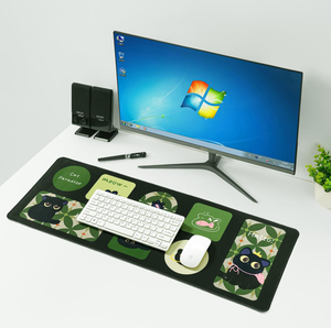 XXL Black Cat Desk Mat 31.5x11.8 in Cute <strong>Kawaii</strong> Gaming Mouse Pad Stitched Edge, Green Aesthetic Accessories Computer <strong>Keyboard</strong> - Product Image 1