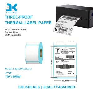 Papel Térmico para Etiquetas de Envío de 100x150mm (4x6 Pulgadas), Compatible con Impresoras Térmicas, Personalizable Directo de Fábrica - Product Image 1
