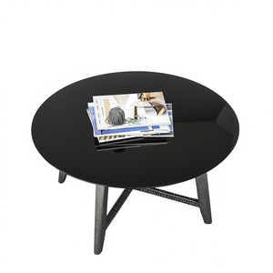 Tavolino da Caffè Rotondo in Vetro Temperato 32 Pollici Nero con Bordo Smussato Arredamento Moderno per Soggiorno - Product Image 1