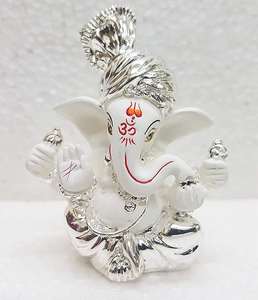 Figura Decorativa de Ganesha Ganpati en Acero Inoxidable Plateado de 3.5 Pulgadas, Hecha a Mano, Ideal para Cumpleaños y Bodas - Product Image 1